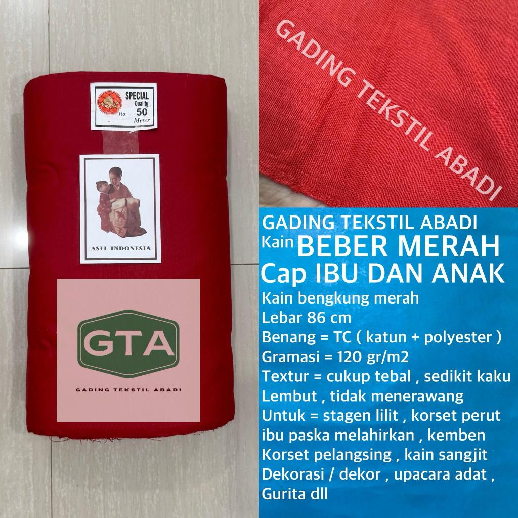 ( per setengah meter ) Kain katun BEBER STAGEN KEMBEN LILIT jawa merah meteran lebar 86 cm bahan sab