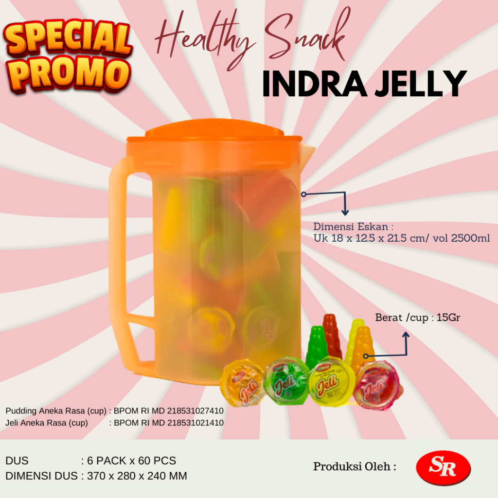 

Jelly/pudding INDRA isi 60 cup @15Gr Berhadiah Eskan Air Minum Plastik 2.5Liter/Teko Plastik 2500ml