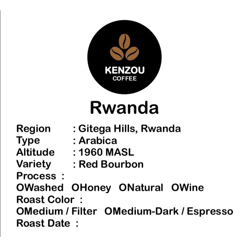 Kenzou Coffee Biji Kopi Arabika Rwanda Gitega Hills Red Bourbon Full Washed 200gr