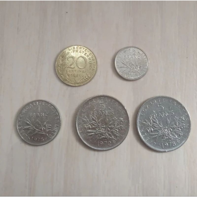 Uang kuno asing antik Perancis Prancis Francs set 5 koin