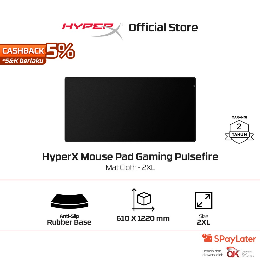 HyperX Mouse Pad Gaming Pulsefire Mat RGB Soft Cloth - 2XL Black Original Rubber Anti Slip Deskmat P