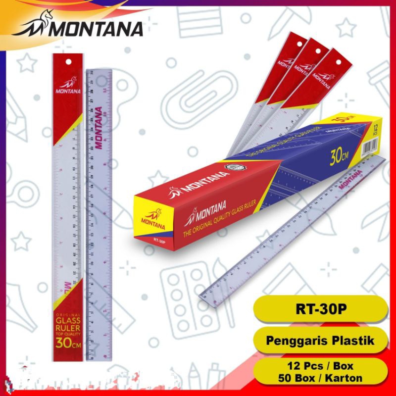 

PENGGARIS PLASTIK 30CM 12PCS MONTANA RT 30P RULER GARISAN MISTAR PLASTIK MURAH