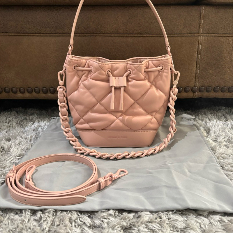 (new) SALE CK Charles & Keith Pink Chain Bucket Bag