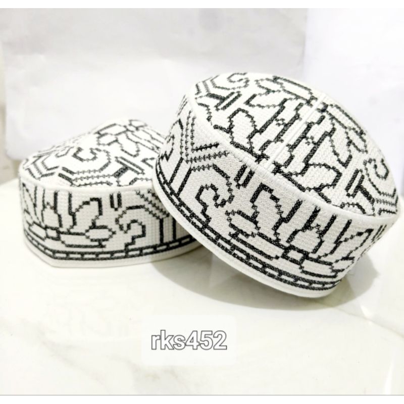 kopiah pakistan peci full bordir putih motif