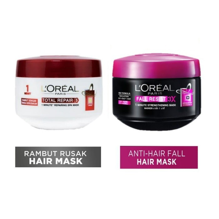 Loreal Paris fall resist &  total repairing hair mask 200ml/Loreal Masker rambut