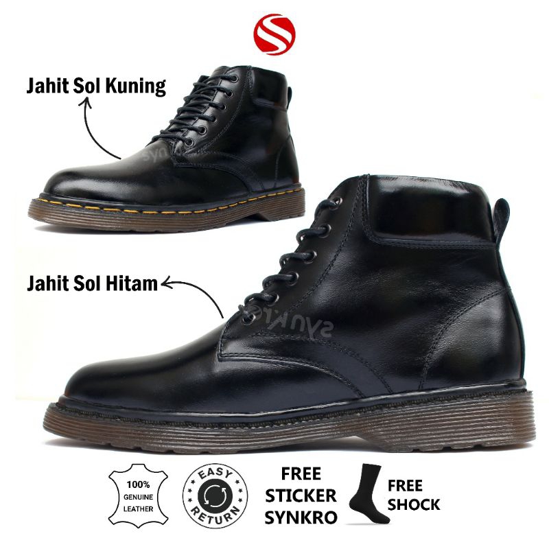 38-44 Synkro Gate - Sepatu Boots Pria Kulit Asli Hitam Murah Original