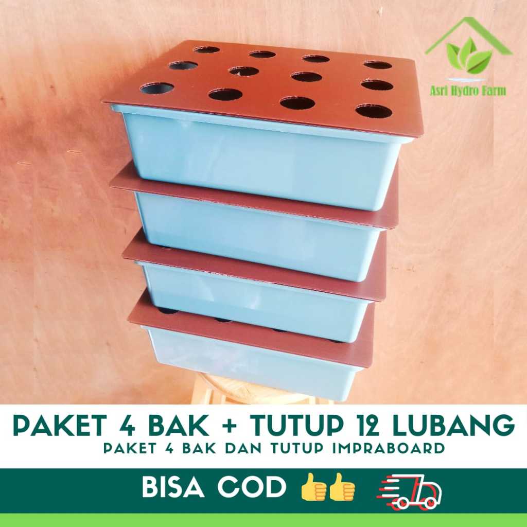 BAK HIDROPONIK PLUS Paket Bak Hidroponik Plus Tutup Impraboard 12 Lubang Total 48 Lubang HIDROPONIK 