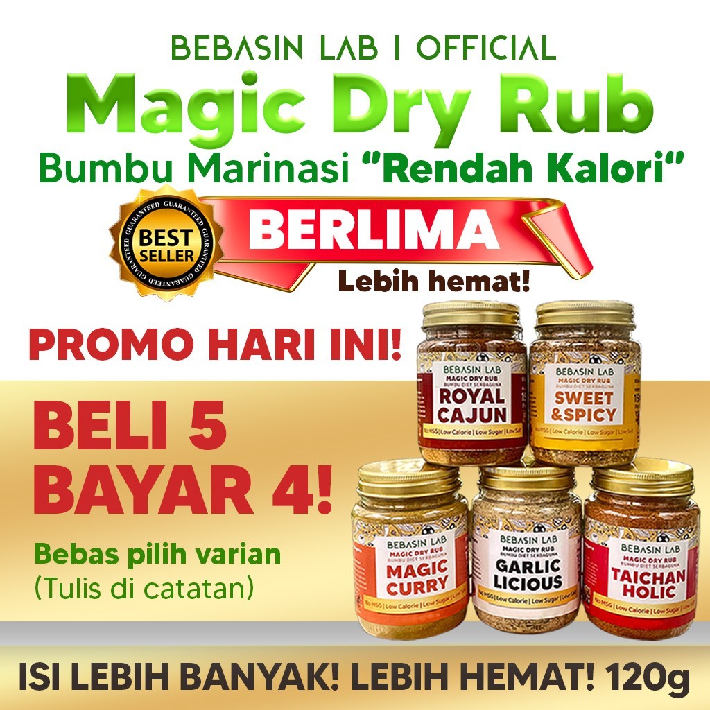

MAGIC DRY RUB - PAKET HEMAT BERLIMA (5) | Bumbu Diet | Bumbu Instan | Dry Rub Bumbu Marinasi Ayam & Daging Diet | Bumbu Dapur Bubuk Lengkap Tanpa MSG & Pengawet | Rendah Kalori