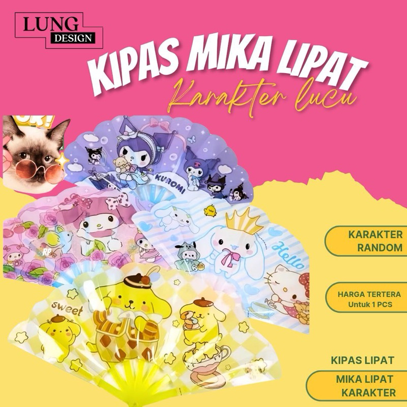 Kipas Lipat Souvenir Karakter kartun Sanrio / Kipas Tangan Jepang Lipat Motif Kartun / Kipas Lipat K