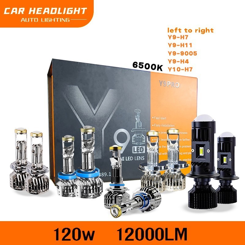 Mini Projie Laser Y10 Y9 PRO  H11/9005/H4/H7 120W 1Set LED Headlight Kit Lampu Mobil Terang untuk