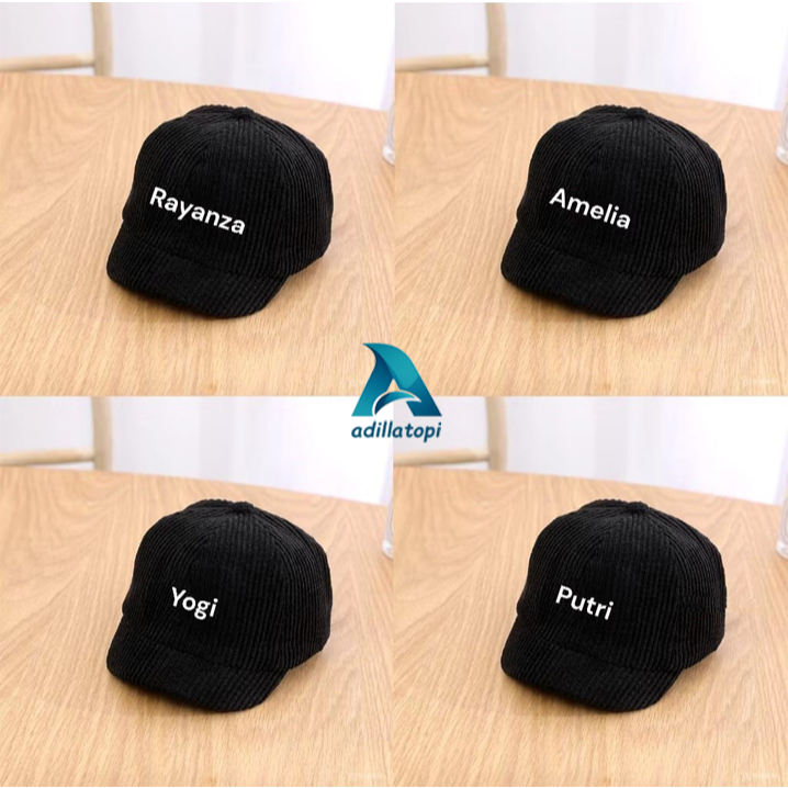 Topi corduroy anak custom nama sendiri