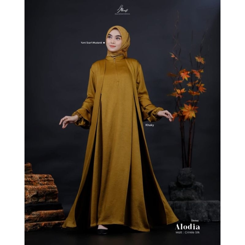 Alodia Dress by Arrafi ORI Gamis 2 in 1 Mewah Inner Outer Terpisah