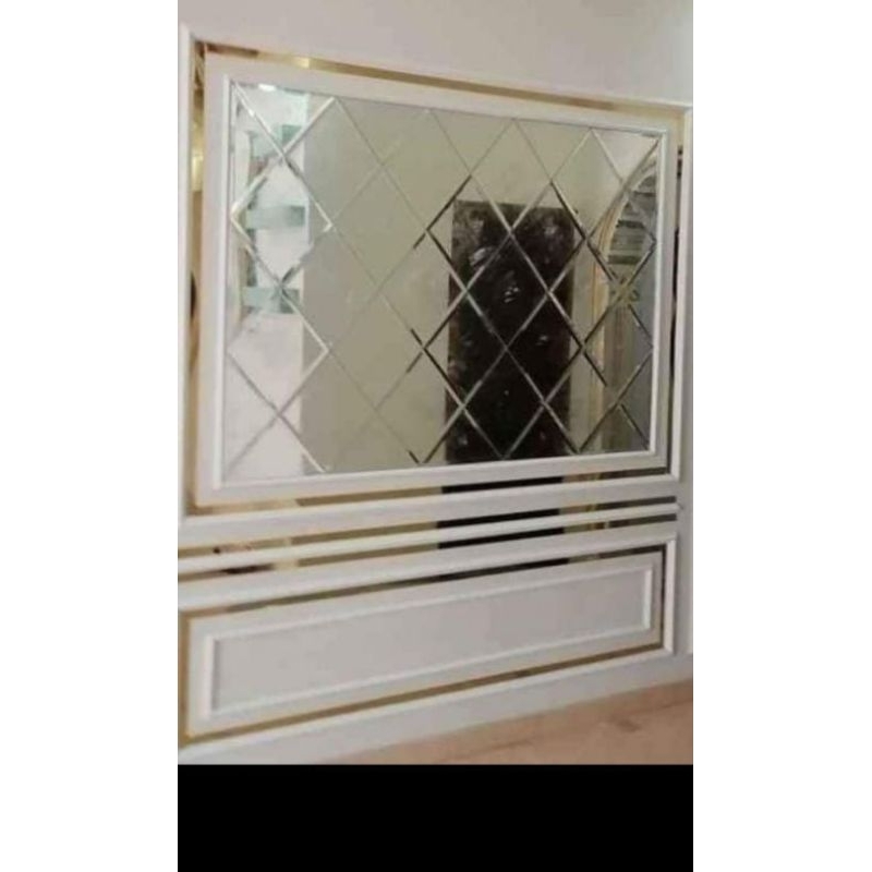 Custom 150x100cm Tebal 3mm Bevel 1cm Free Double tape foam dan Packing Peti Kayu Kaca Cermin Bevel K