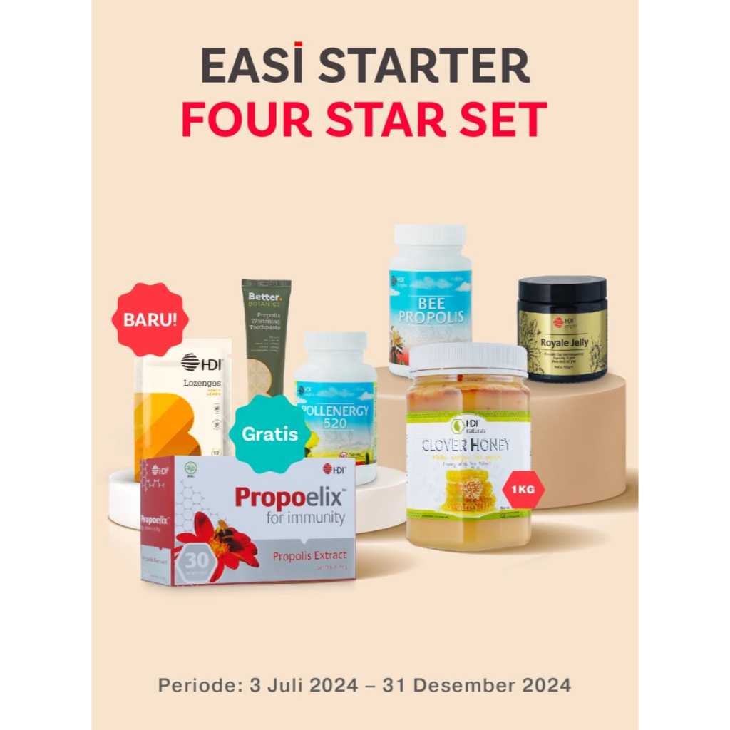 Four Star Set - Suplemen Original HDI 100% - Meningkatkan Energi dan Stamina Tubuh - Royal Jelly , C