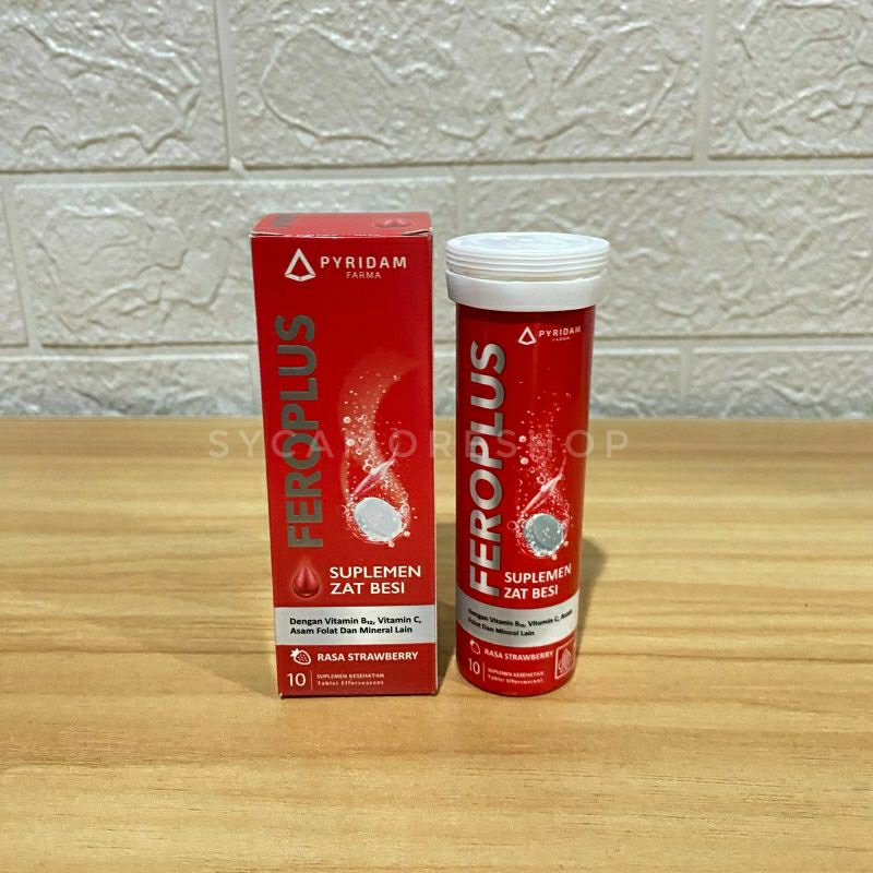Feroplus Effervescent box isi 10 tablet multivitamin zat besi rasa strawberry
