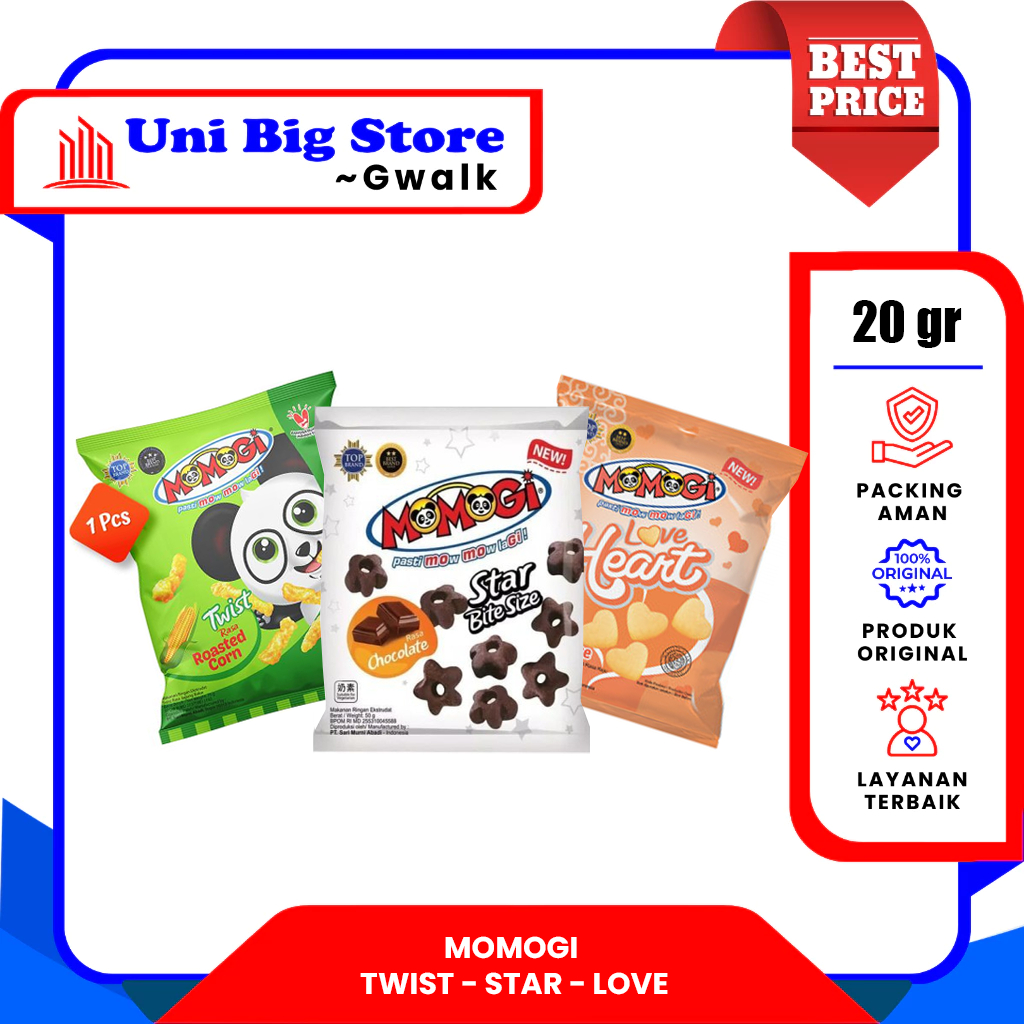 

MOMOGI SNACK TWIST ROASTED CORN - LOVE HEART CHEESE - STAR CHOCOLATE - 20 gr