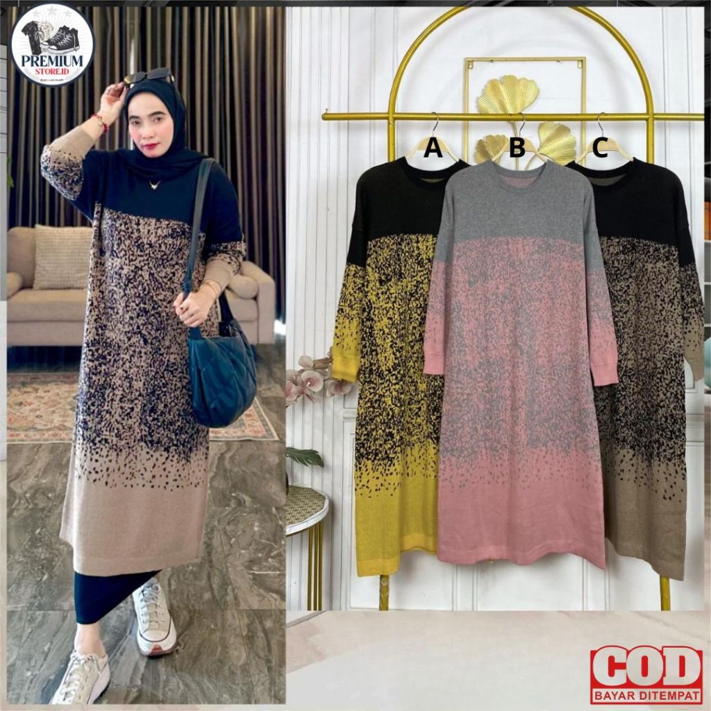 Premiumstore.outfit - Long Tunik Rajut Import Motif Gradasi Modern | LD 110-120 cm | Panjang 110 cm