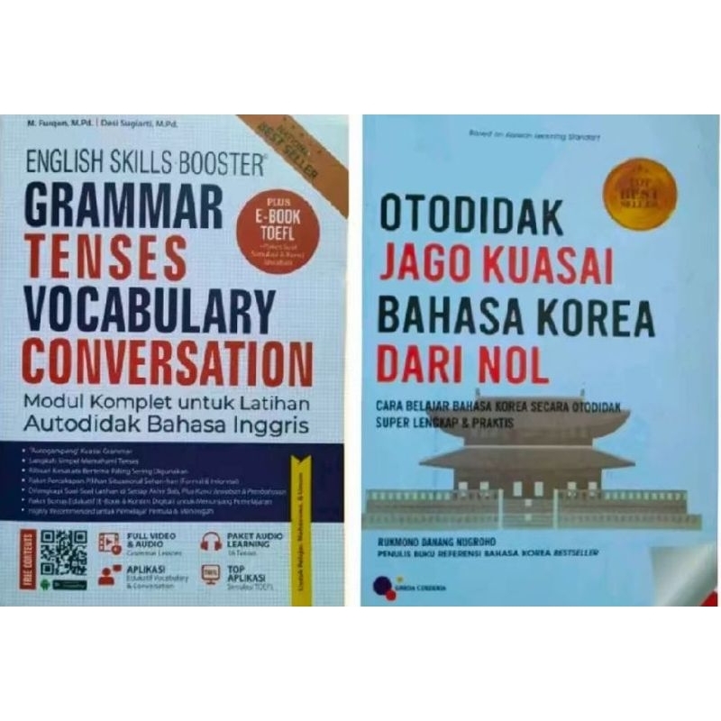Paket 2 buku GRAMMAR TENSES VOCABULARY CONVERSATION + Otodidak jago kuasai bahasa korea.