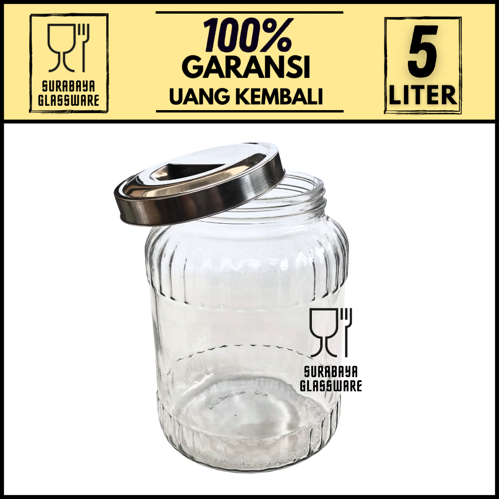 TOPLES JAR KACA TUTUP STAINLESS STEEL PEGANGAN KEDAP UDARA 5 L TEMPAT PENYIMPANAN MAKANAN TOPLES BOT