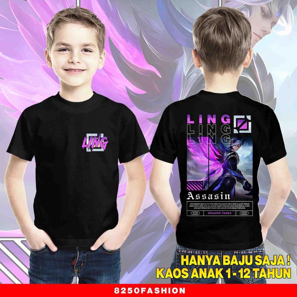 Kaos Mobile Legend Anak Usia 1 - 12 Tahun Kaos ML Ling Dragon Tamer  Kaos Distro Anak Baju Hero ML