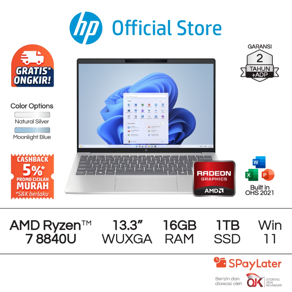 Laptop HP Pavilion Aero AMD Ryzen 7 Radeon 16GB RAM 1TB SSD Silver / Blue Windows 11 Home 13.3 Inch 