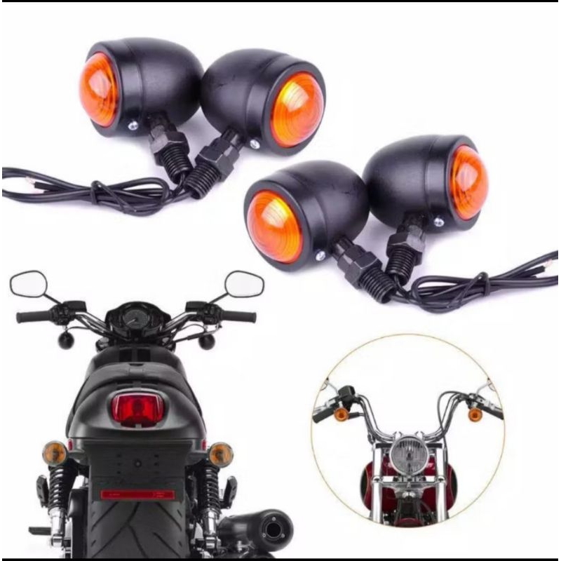 Lampu sein acipi bulat kecil sen clasic klasik chrom dan hitam universal motor