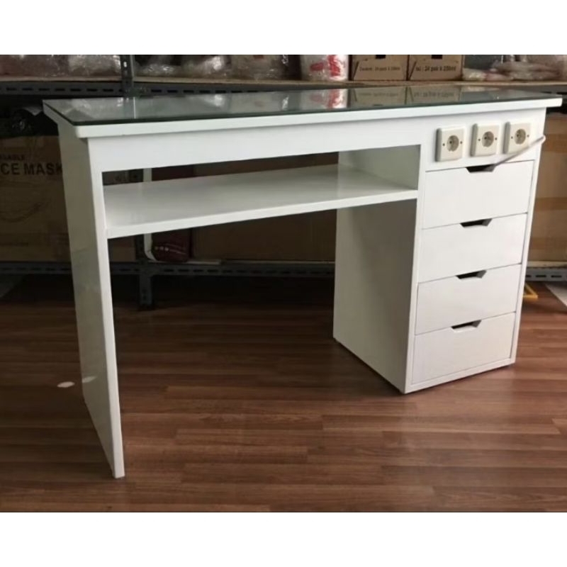Meja Kerja Kaca Putih 120x50x80