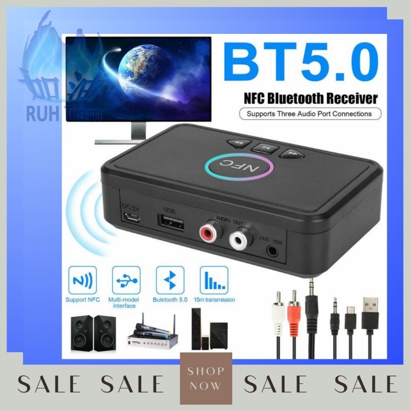 Receiver Adapter Audio Bluetooth 5.0 NFC RCA AUX