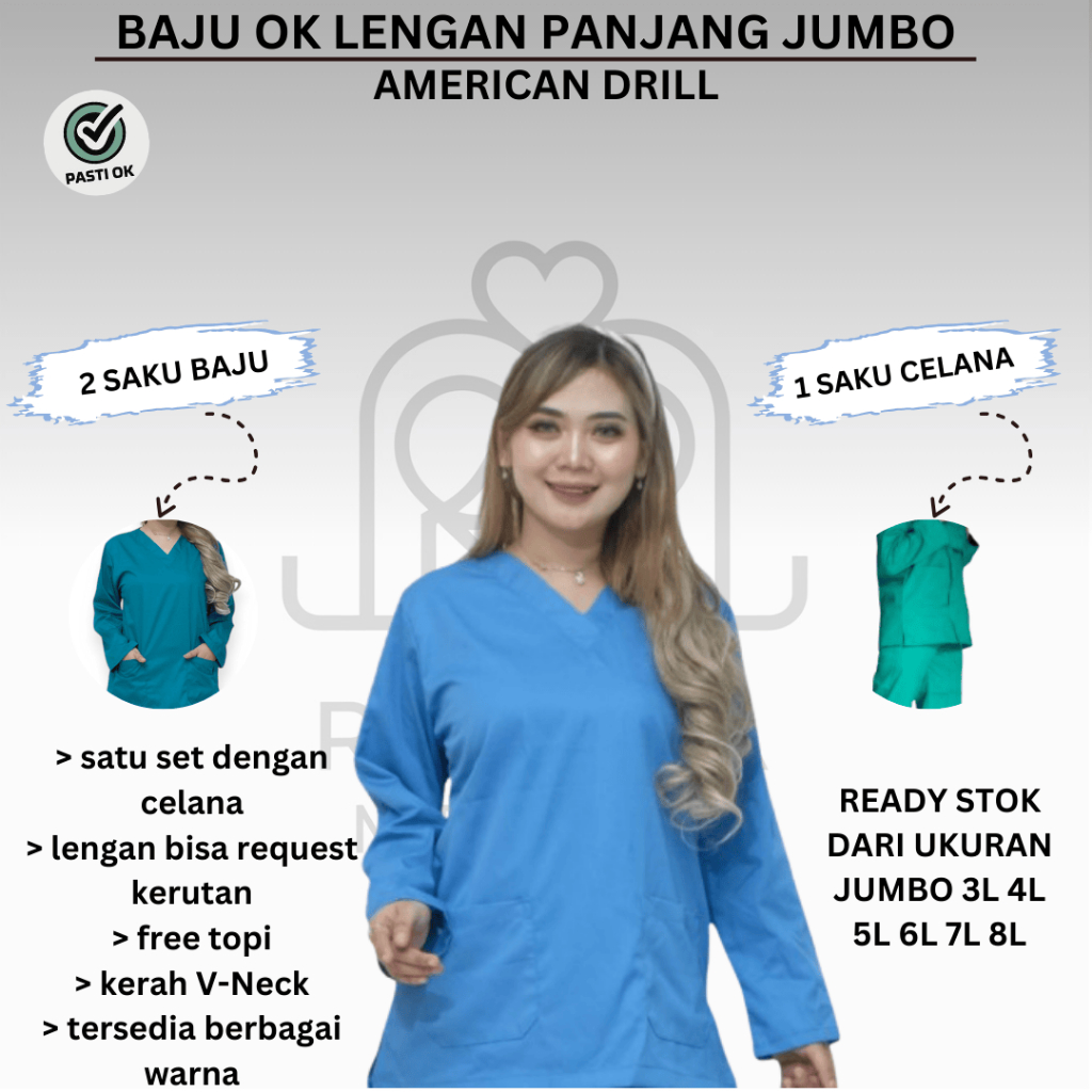 Baju OK Lengan Panjang Jumbo american drill premium Seragam Perawat jaga dokter scrub medis