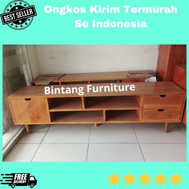 ( 140 cm ) Meja Tv Minimalis Modern Kayu Mahoni Meja Tv Aesthetic Murah