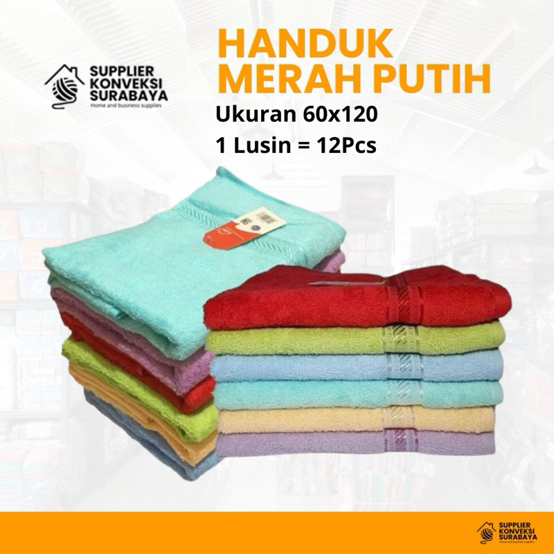 (LUSINAN) Handuk Merah Putih 60x120 by Terry Palmer GRADE A  (12 pcs) - Handuk Merah Putih 60x120 - 