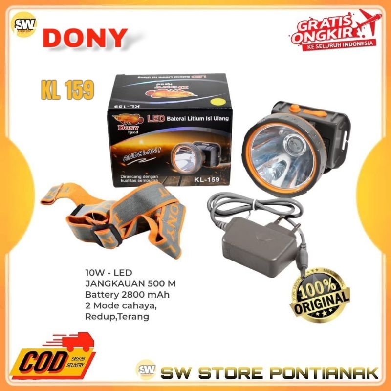 SENTER KEPALA DONY LED KL 159 10 Watt / DONY SENTER KEPALA LED ANDALAN CAHAYA TERANG PUTIH DAN KUNIN