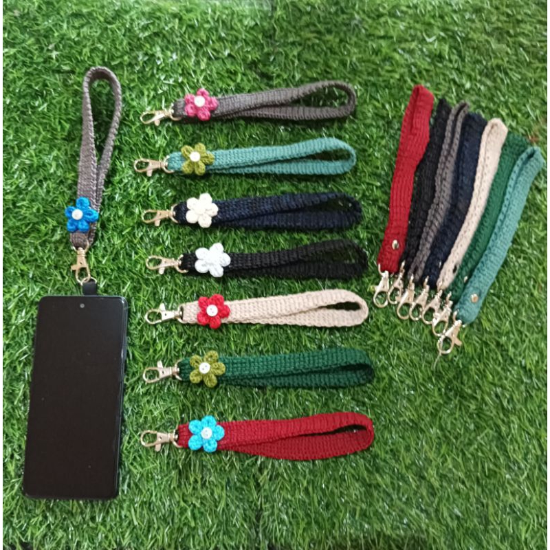 gantungan tali lanyard, gantungan tali hp rajut