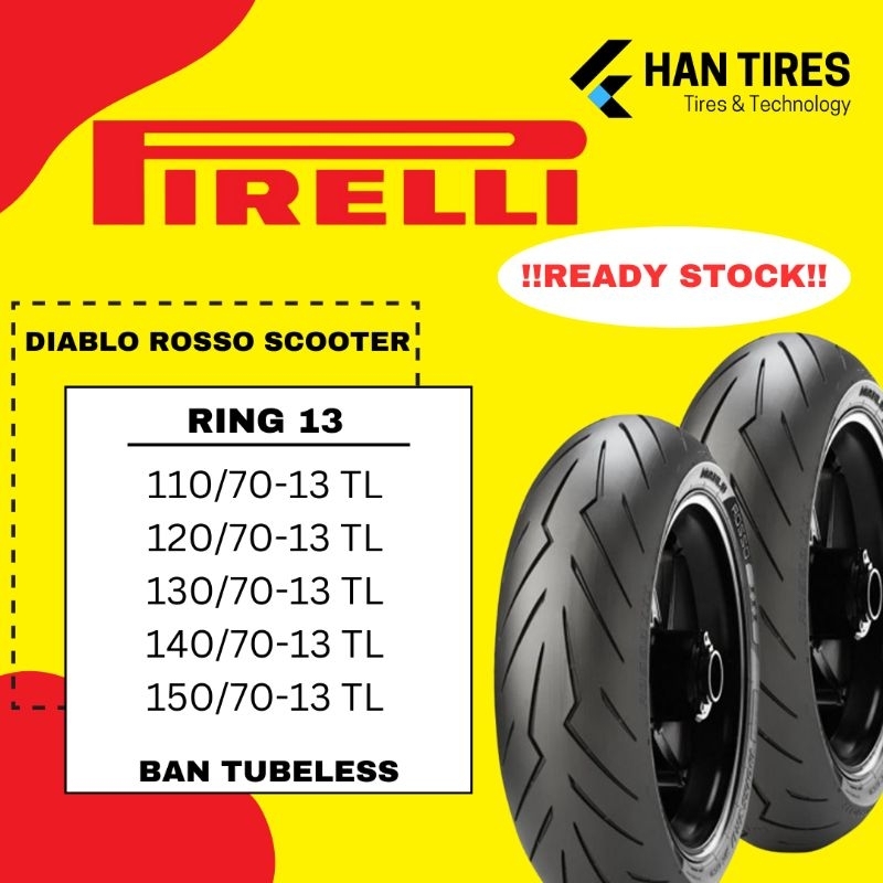PIRELLI DIABLO ROSSO SCOOTER Ban Motor Tubeless Ring 13 NMAX, TMAX, PCX, Forza (110/70-13, 120/70-13