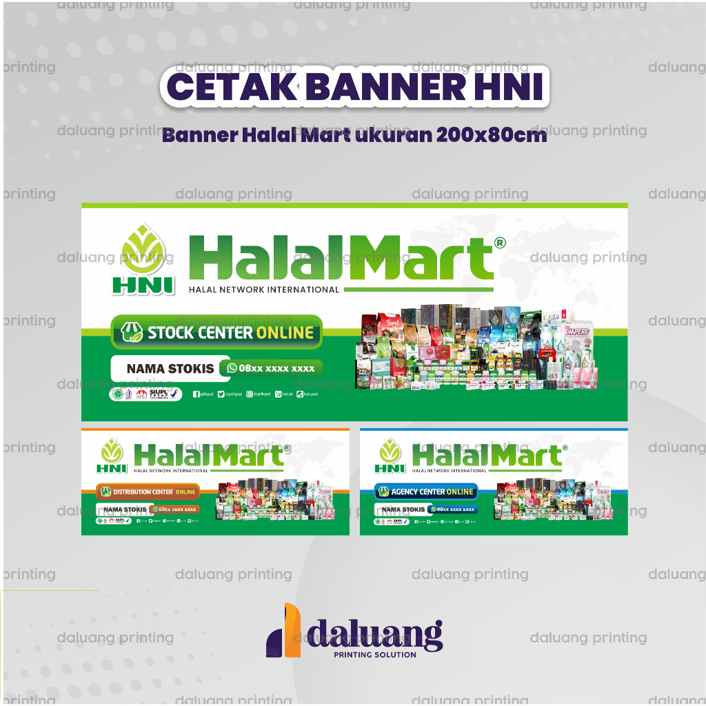 200x80cm | Cetak Banner Spanduk Agen HNI Halal Mart Agency Distribution Stockies Stock Custom Nama L