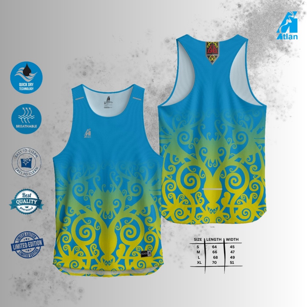 AERONE Singlet Olahraga Sport Men Atletik Jersey Motif Dry Fit Etnic Blue