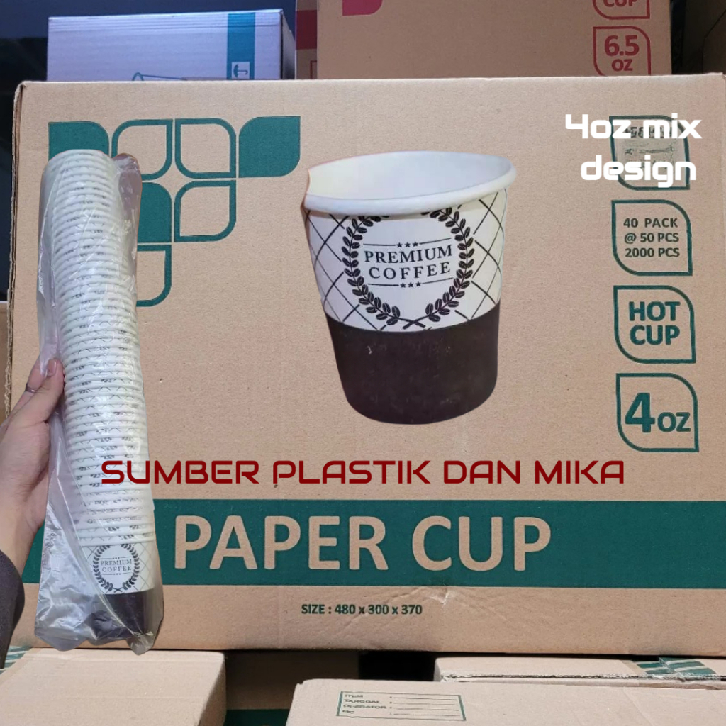 [ Grosir 1 karton 2000pcs ] Paper Hot Cup 4OZ Motif Mix ( 120 ml )  Gelas Kertas / Paper Cup 4 OZ