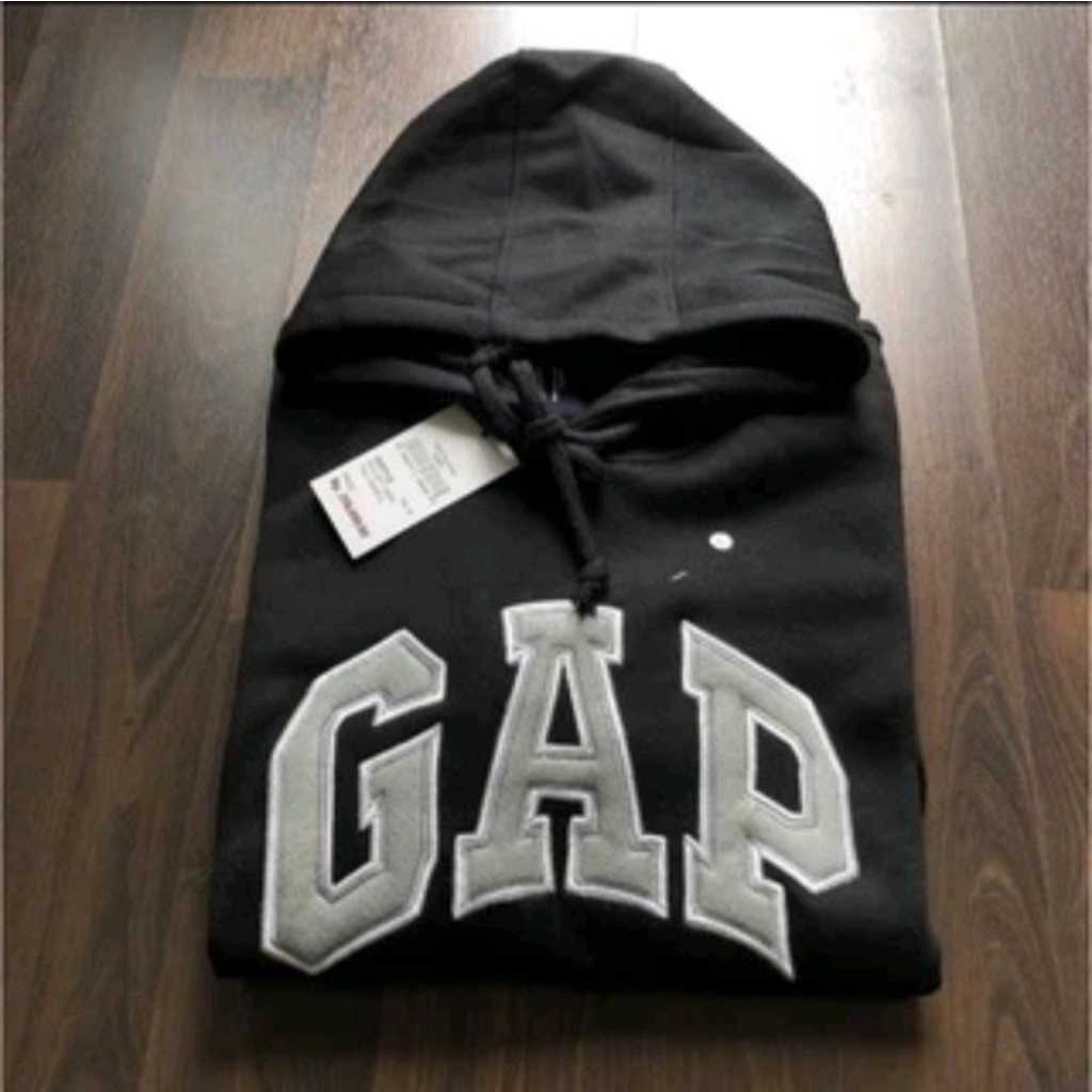Jaket Gap - Hoodie Gap - Sweater Hoodie Gap Hitam Motif Logo Teks Bordir Distro Bahan Fleece Tebal