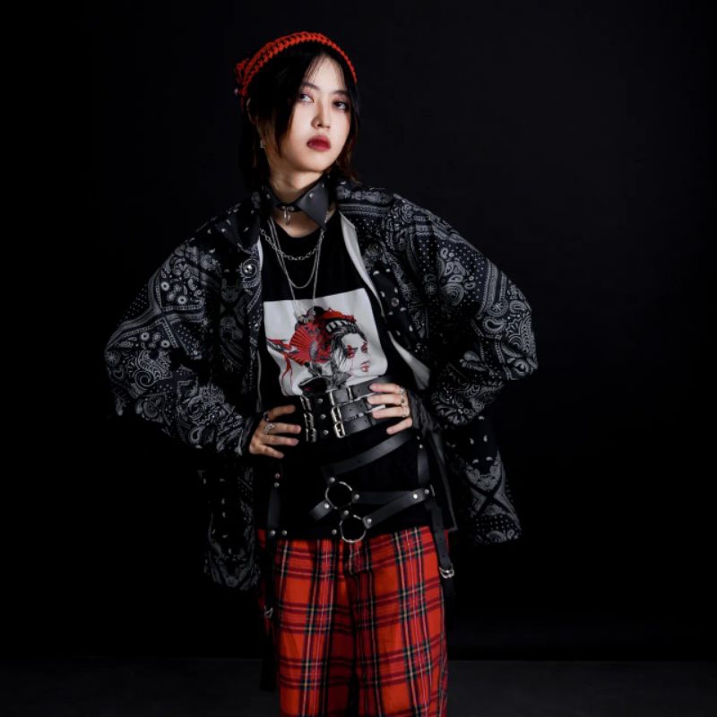 Jaket Kerah Waterproof Motif Bandana Hitam