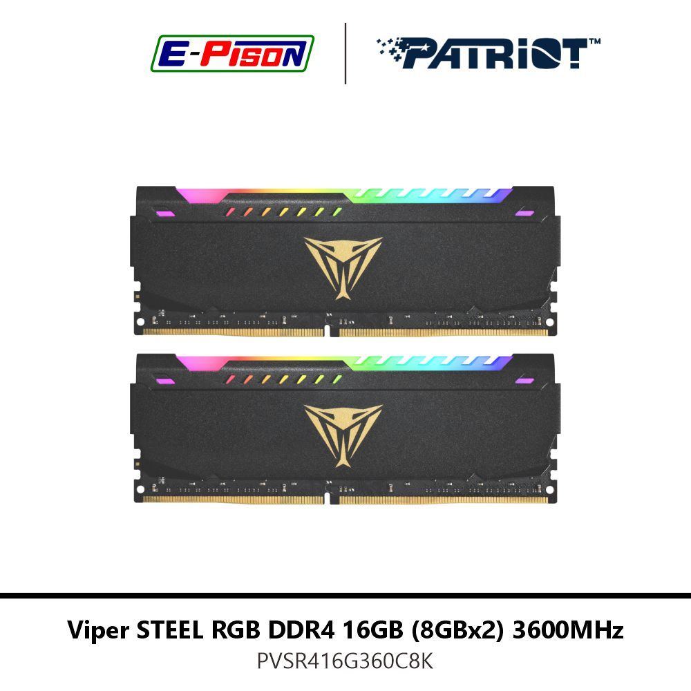 Patriot Viper Steel RGB DDR4 16GB (8GBx2) 3600MHz XMP PVSR416G360C8K Ram Komputer