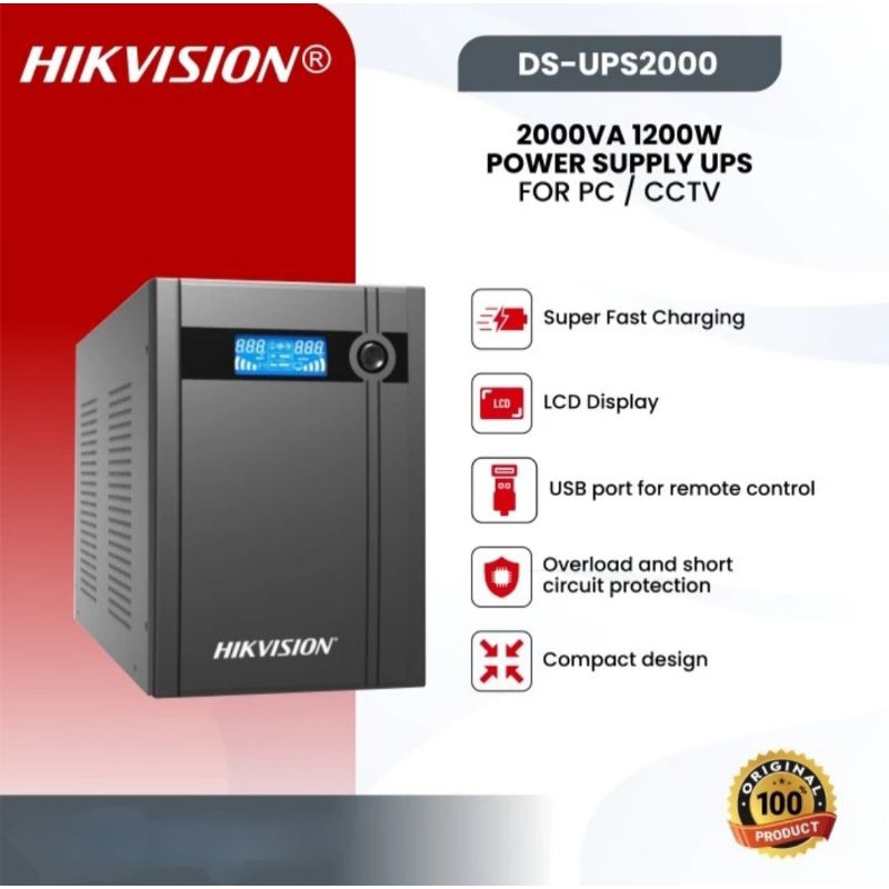 Hikvision DS-UPS2000 2000VA 1200w Power Supply UPS for PC/CCTV