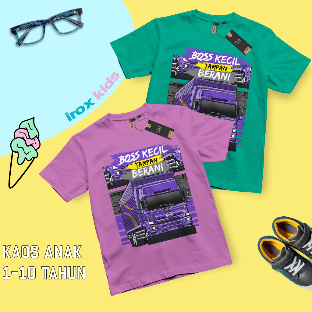 Irox Kids Baju Kaos Distro Anak Truck Bos kecil Laki-laki Perempuan 1-10 Tahun Cotton Combed 30S