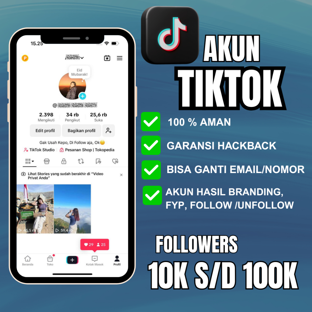 AKUN TIKTOK 10K s/d 100k || HASIL BRANDING, FYP, FOLLOWERS AKTIF