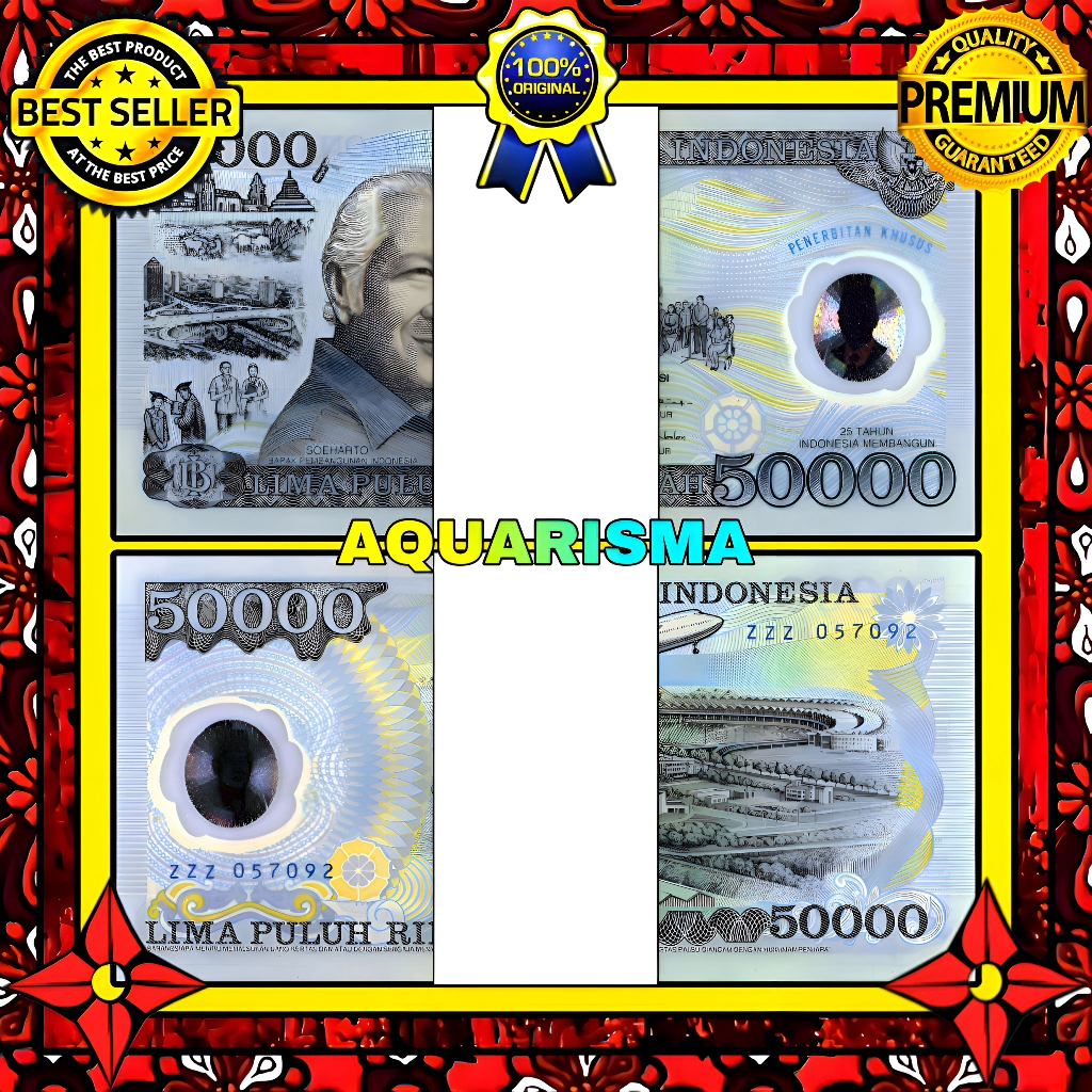 KOLEKSI NUMISMATIK - 1 GEPOK SOUVENIR UANG KUNO 50000 RUPIAH INDONESIA SOEHARTO 1993