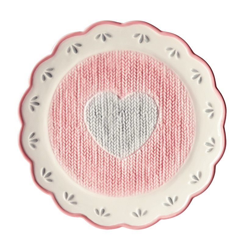 asad Set Tableware Warna Pink I Knit Pink Tableware I Piring Keramik I Piring Motif Rajut I Piring