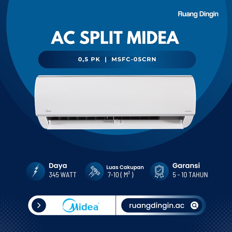 PROMO - AC Midea 1/2 PK(UNIT ONLY) Low watt *Garansi 10 Tahun