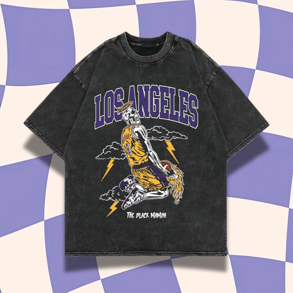 Purple Haze "Los Angeles Lakers Championships" Oversized T-Shirt | Stone Wash | Kaos Basket | Kaos O