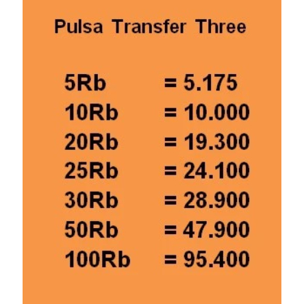 TERMURAH PULSA TRANSFER TRI / PULSA TRANSFER THRE / PULSA TRI / PULSA THREE 20RB - 150RB