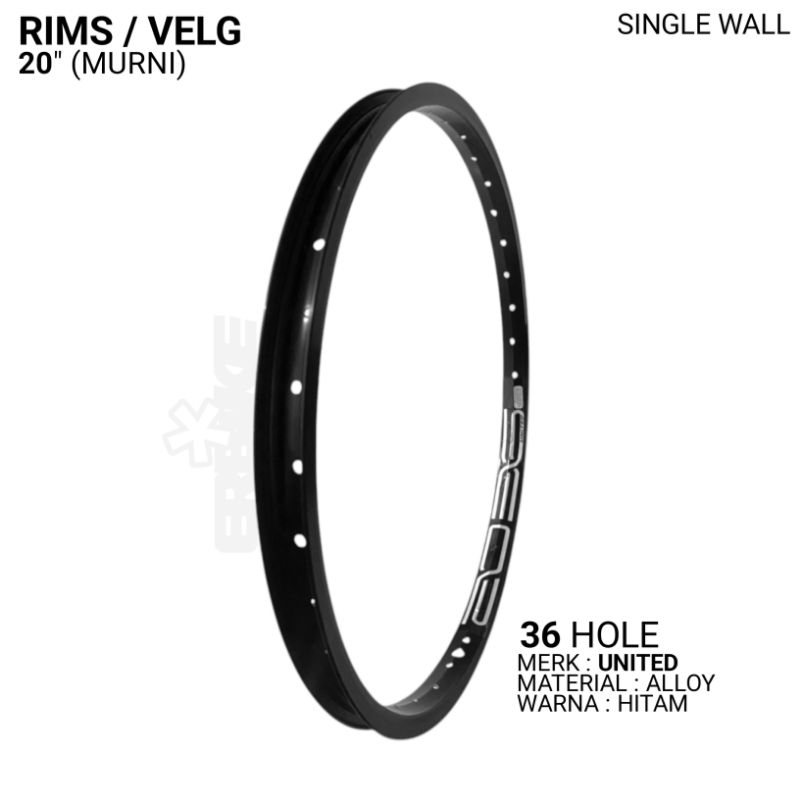 VELG RIMS SEPEDA BMX/LIPAT/MINITREX ALLOY 20 MURNI 36HOLE UNITED