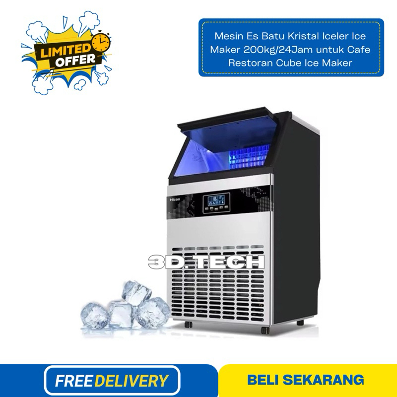 Mesin Es Batu Kristal Iceler Ice Maker 200kg/24Jam untuk Cafe Restoran Cube Ice Maker